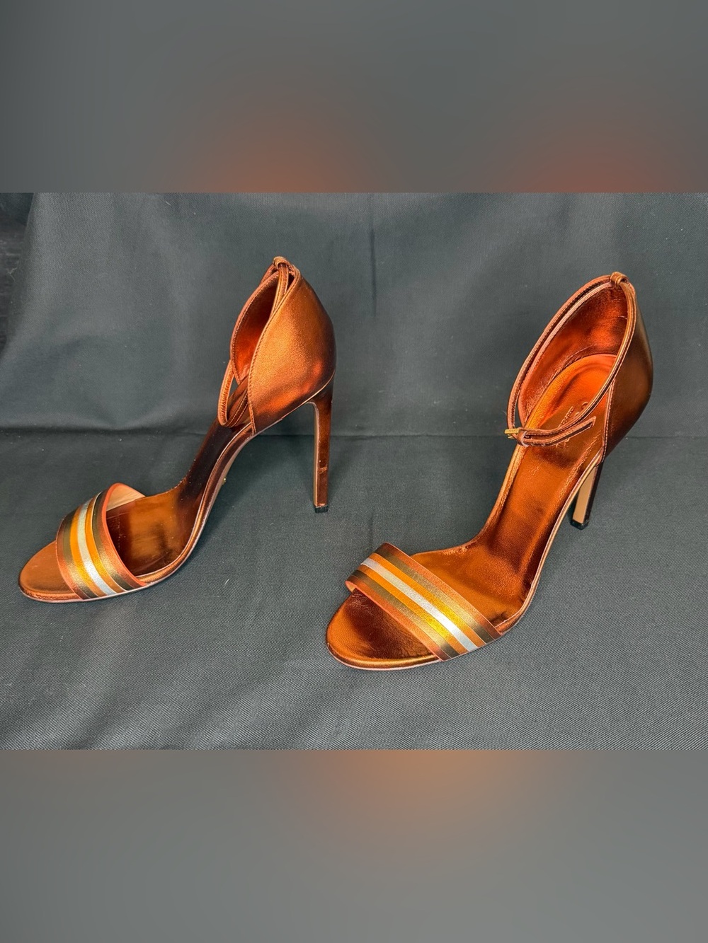 Gucci Metallic Bronze Ankle Strap Heels Size 39.5 (US 9-9.5) w/ Box & Dust Bag